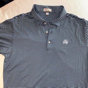 Peter Millar Navy Sky Blue Stripe Short Sleeve Golf Performance Polo Shirt XL